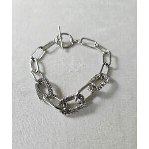 Stainless Steel Silver Rhinestone Chain Link Toggle Bracelet New